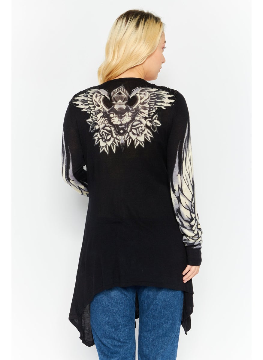 CHRISTIAN AUDIGIER Women Open Front Long Sleeve Textured Cardigan, Black  - Image 3