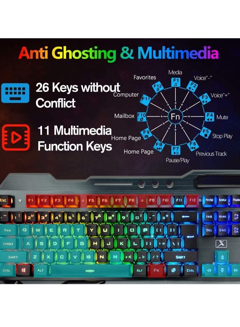 Wireless Gaming Keyboard And Mouse, Quiet Ergonomic Mechanical Feeling Keyboard With Removable Hand Rest, Portable Durable Rechargeable Keyboard Mouse Set PC Gamer, (Black Rainbow) - Image 4