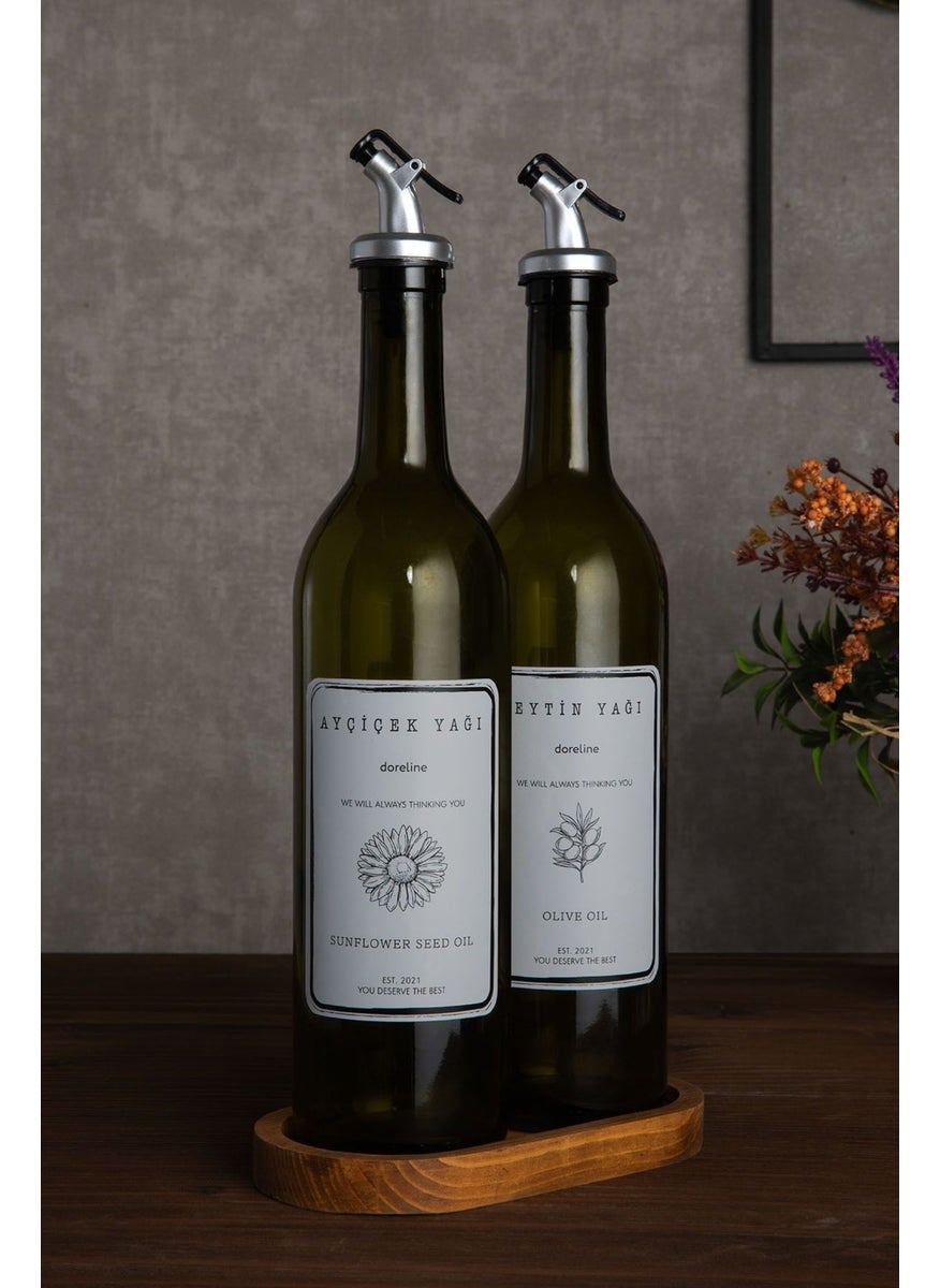 Doreline - Amber Set of 2 750 ml Olive Oil Oil Bottle Oil Pot with Wooden Stand - Image 1