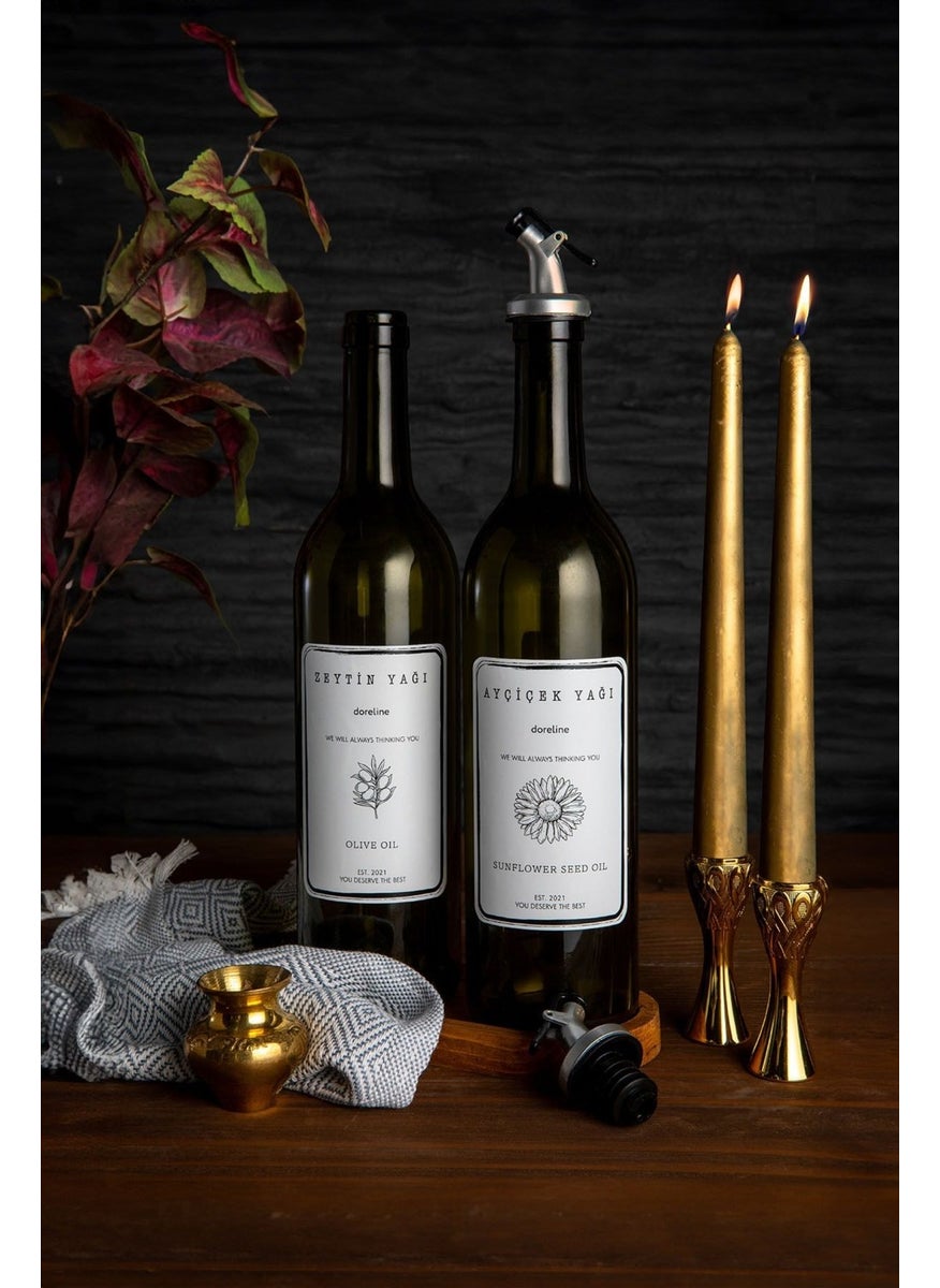 Doreline - Amber Set of 2 750 ml Olive Oil Oil Bottle Oil Pot with Wooden Stand - Image 1