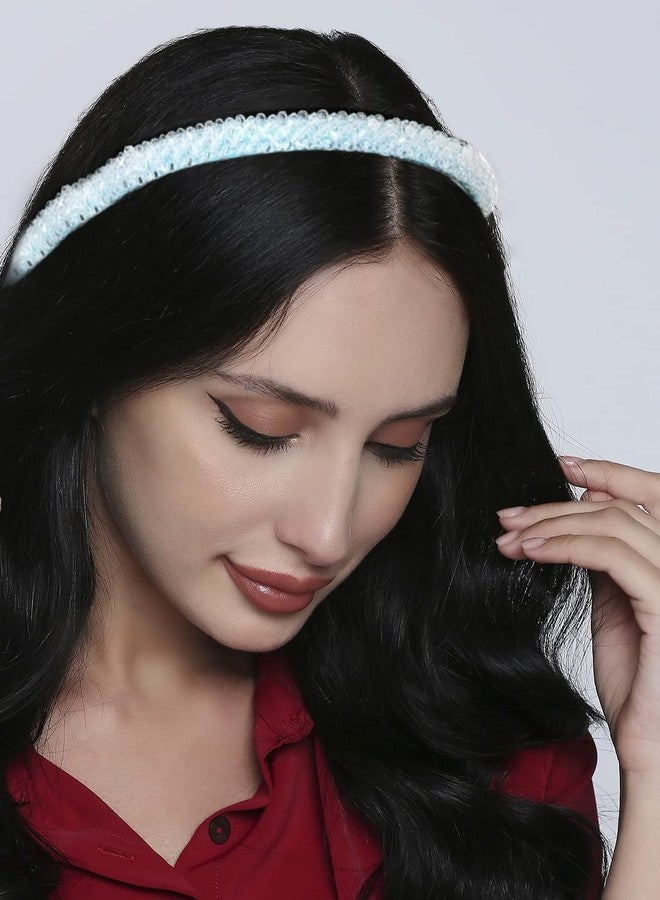 Fabula by OOMPH Jewellery Sea Blue Crystal Studded Fashion Party Thick Hair Band Head Band For Women & Girls Stylish Latest (HRO6_AMR2) - Image 5