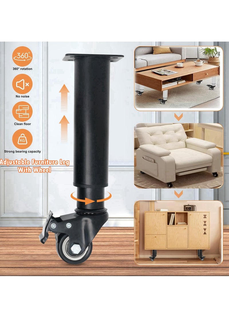 Movable Adjustable Metal Table Leg with 360° Wheel Kaki Meja Bed Leg Support Sofa Leg Furniture Feet - Image 1