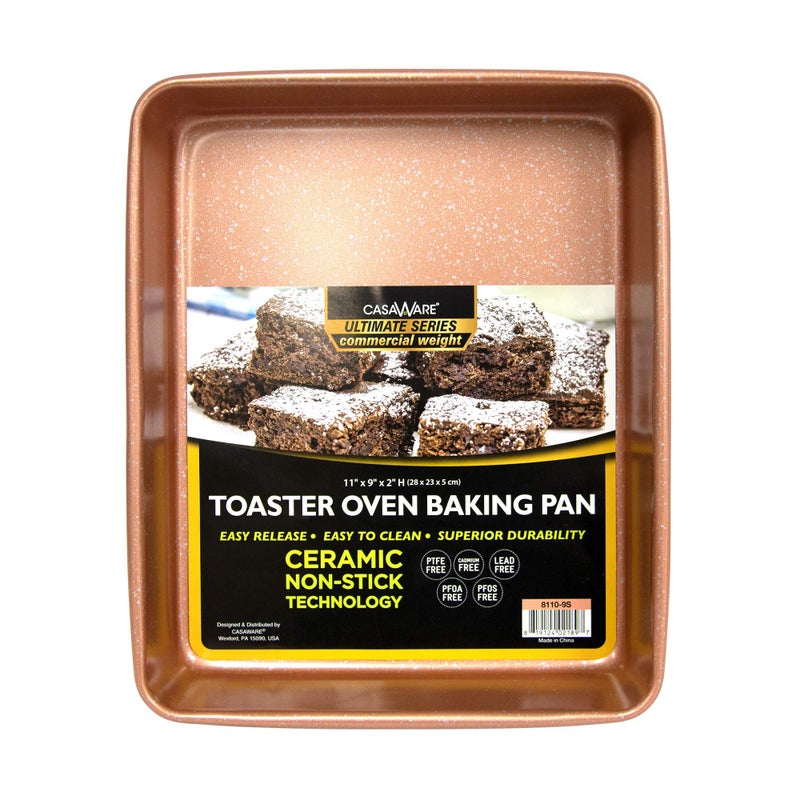 casaWare casaWare 11 x 9 x 2inch Toaster Oven Ultimate Series Commercial Weight Ceramic NonStick Coating Baking Pan Rose Gold Granite 