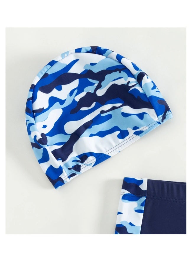 Camo swim shorts for boys with a cap, sizes 5 to 7 years - Image 2