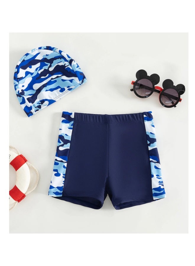 Camo swim shorts for boys with a cap, sizes 5 to 7 years - Image 1