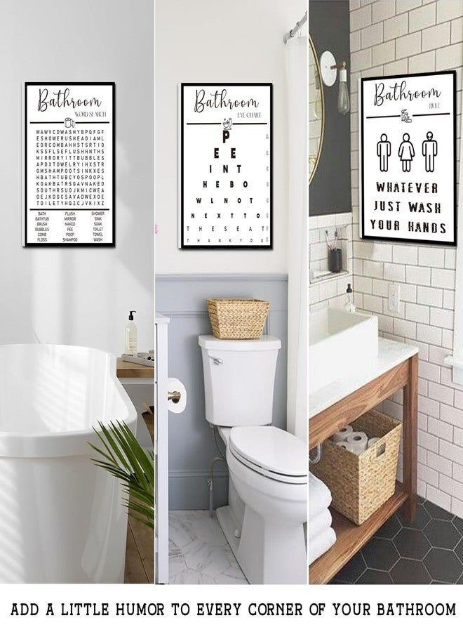 WALTSOM Framed Funny Bathroom Wall Art, Black and White Bathroom Wall Decor, Word Search Pee Eye Chart Wash Your Hand Bathroom Wall Decor (12x16 inches, Set of 3, Framed) - Image 3