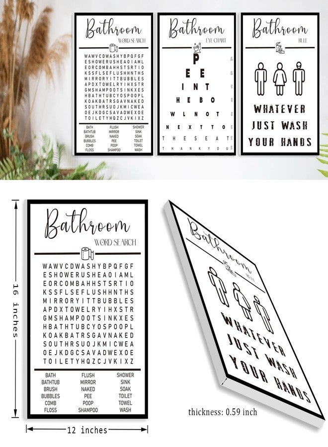 WALTSOM Framed Funny Bathroom Wall Art, Black and White Bathroom Wall Decor, Word Search Pee Eye Chart Wash Your Hand Bathroom Wall Decor (12x16 inches, Set of 3, Framed) - Image 5
