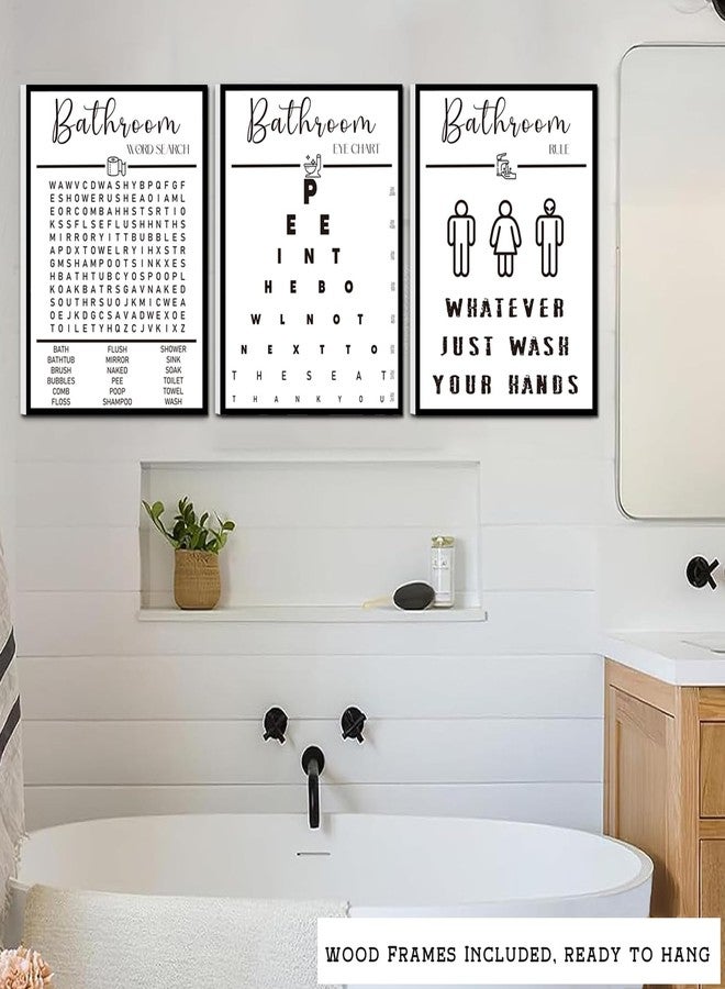 WALTSOM Framed Funny Bathroom Wall Art, Black and White Bathroom Wall Decor, Word Search Pee Eye Chart Wash Your Hand Bathroom Wall Decor (12x16 inches, Set of 3, Framed) - Image 4