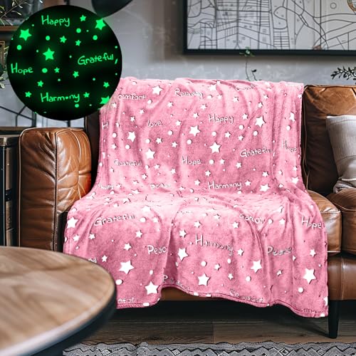 LIDERSTAR Glow in The Dark Throw Blanket, Super Soft Fuzzy Plush Fleece, Decorated with Stars and Words of Encouragement, Birthday Gift for Girls Kids Women Teens Grandkids Toddlers, Pink, 50" x 60" - Image 4