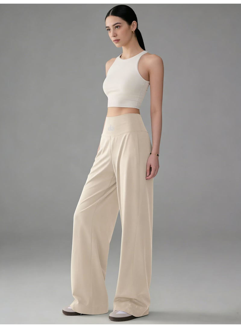 Women's High Waist Wide Leg Pants - Silk Smooth Casual Pants with Minimalist Logo, Suitable for Sports, Leisure and Daily Wear - Image 2