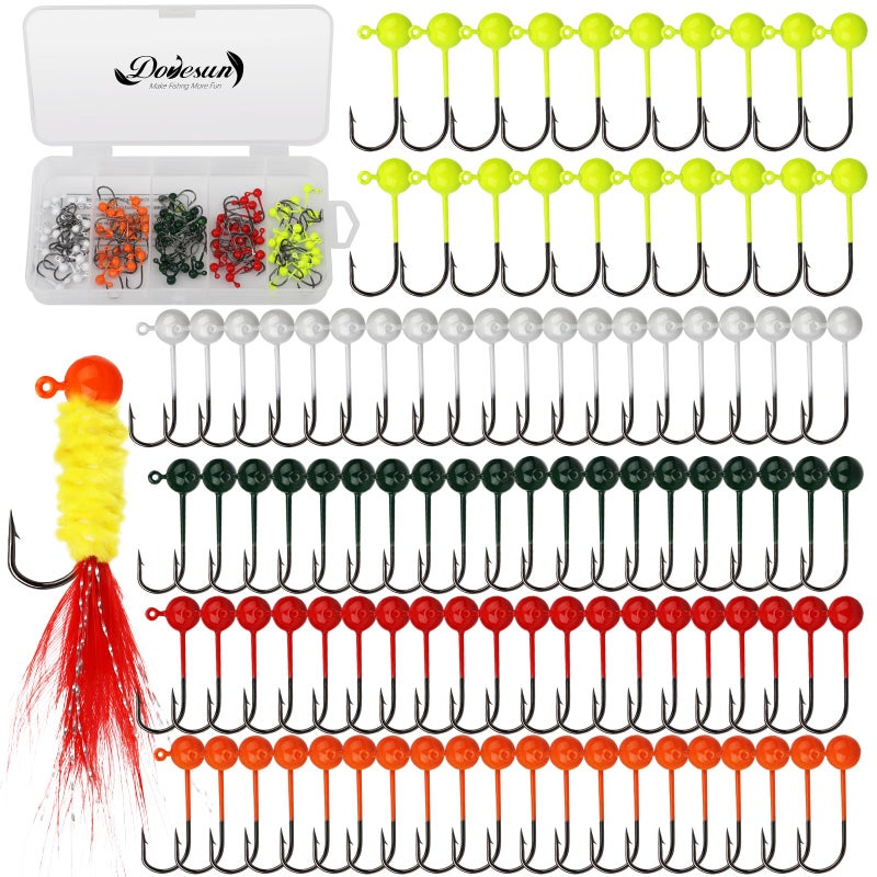 Dovesun 100pcs Fly Tying Jigs Kit, Jig Heads for Fly Fishing 1/64oz Jig Head Fly Fishing Hooks DIY Lure Making Kit Suit for Tying Flies Ice Fishing | Crappie Lures - Image 1
