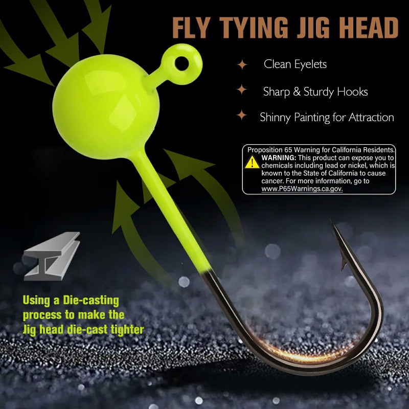 Dovesun 100pcs Fly Tying Jigs Kit, Jig Heads for Fly Fishing 1/64oz Jig Head Fly Fishing Hooks DIY Lure Making Kit Suit for Tying Flies Ice Fishing | Crappie Lures - Image 3