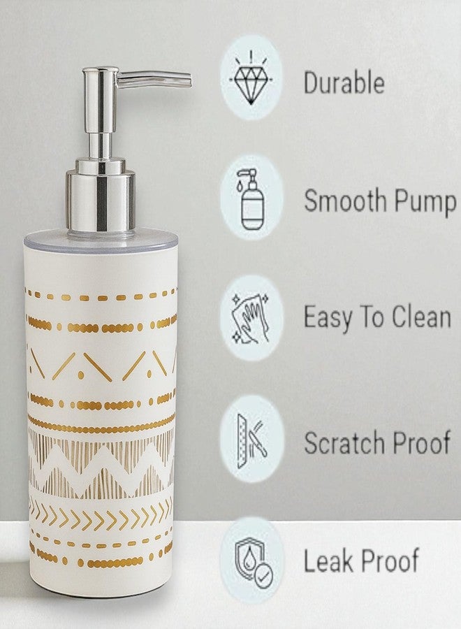 Bigining™ Unbreakable Soap Dispenser Bottle with Pump for handwash in Bathroom, Kitchen Sink, White Plastic Body and Chrome Finish on Top and Gold Print(Multiprint, Pack of 1) - Image 3