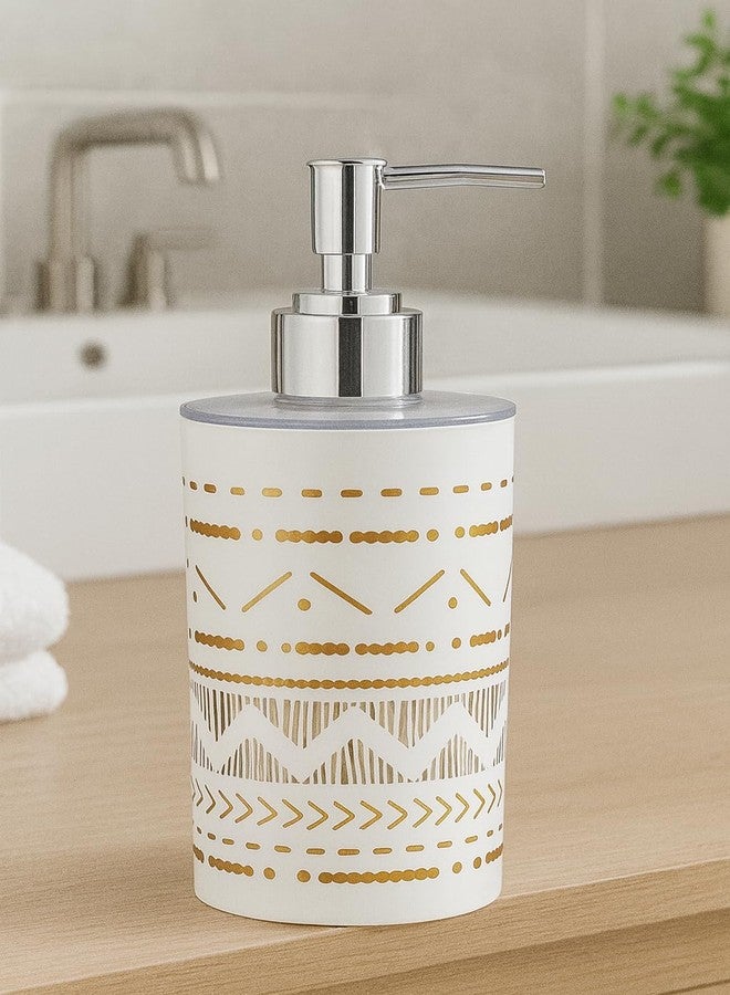 Bigining™ Unbreakable Soap Dispenser Bottle with Pump for handwash in Bathroom, Kitchen Sink, White Plastic Body and Chrome Finish on Top and Gold Print(Multiprint, Pack of 1) - Image 1