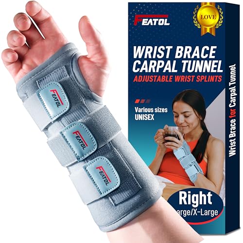 FEATOL Wrist Brace Carpal Tunnel for Women Men, Adjustable Night Sleep Support Brace with Splints Right Hand, Small/Medium - Image 1
