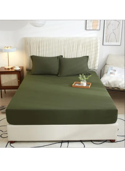Donetella Bedding Fitted Sheet 2-Pcs Single Size Solid Bed Sheet Set Fits(90x190CM) With Pillowcases And 30 CM Extra Deep Brushed Microfiber Bed Sheet,Olive Green