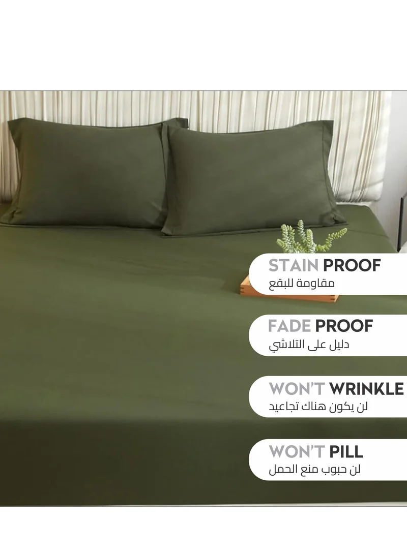 Donetella Bedding Fitted Sheet 2-Pcs Single Size Solid Bed Sheet Set Fits(90x190CM) With Pillowcases And 30 CM Extra Deep Brushed Microfiber Bed Sheet,Olive Green