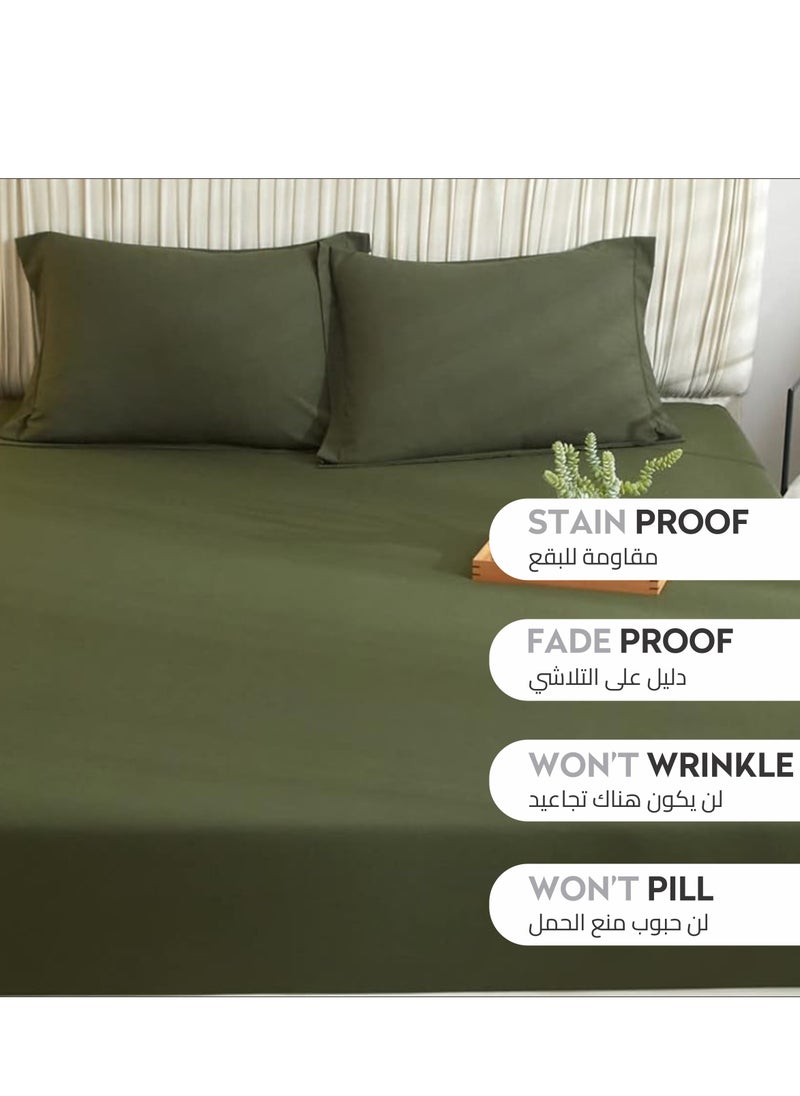 Donetella - Bedding Fitted Sheet 2-Pcs Single Size Solid Bed Sheet Set Fits(90x190CM) With Pillowcases And 30 CM Extra Deep Brushed Microfiber Bed Sheet,Olive Green - Image 1