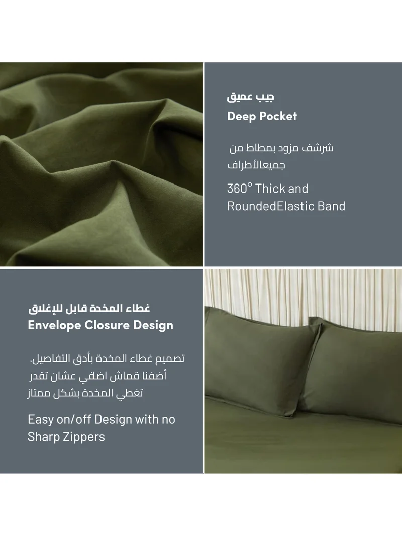 Donetella Bedding Fitted Sheet 2-Pcs Single Size Solid Bed Sheet Set Fits(90x190CM) With Pillowcases And 30 CM Extra Deep Brushed Microfiber Bed Sheet,Olive Green