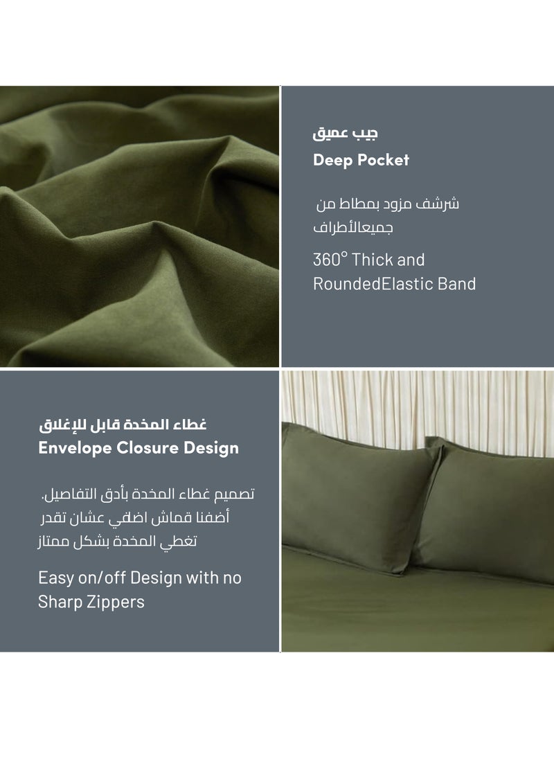 Donetella - Bedding Fitted Sheet 2-Pcs Single Size Solid Bed Sheet Set Fits(90x190CM) With Pillowcases And 30 CM Extra Deep Brushed Microfiber Bed Sheet,Olive Green - Image 1