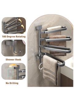 Swivel Towel Rack, Wall Mounted Self Adhesive Towel Rail Bathroom Organiser, Towel Holder 180 Degree Rotating Slipper Hanger 4 in 1, Space Saving Towel Holder for Bathroom, Grey - pzsku/Z63BBC7B288A85D5F35CEZ/45/_/1729500331/60057ccb-cde1-47de-9eff-a80d46c2f790