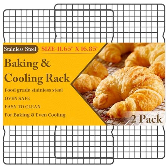 2PCS Cooling Racks for Cooking and Baking -11.65''x16.85''Heavy Duty Stainless Steel Wire Rack for Baking, Grilling, Roasting - Oven & Dishwasher Safe - Fits Half Sheet Panï¼ˆBlackï¼‰