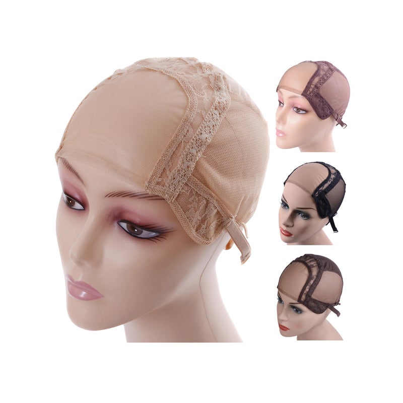 YANTAISIYU 4X4 Inch U Part Swiss Lace Wig Cap for Making Wigs with Adjustable Straps on the Back Glueless Hairnets Blonde M