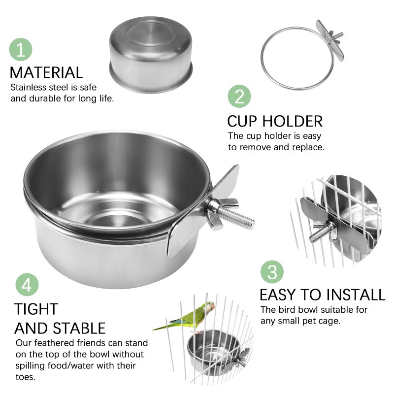 2 Pcs Bird Food Bowl with Clamp, Durable Brid Bowls for Cage, Water Bowl for Bird Parrot Cockatiel Conure Budgies Parakeet Small Animal - Image 3