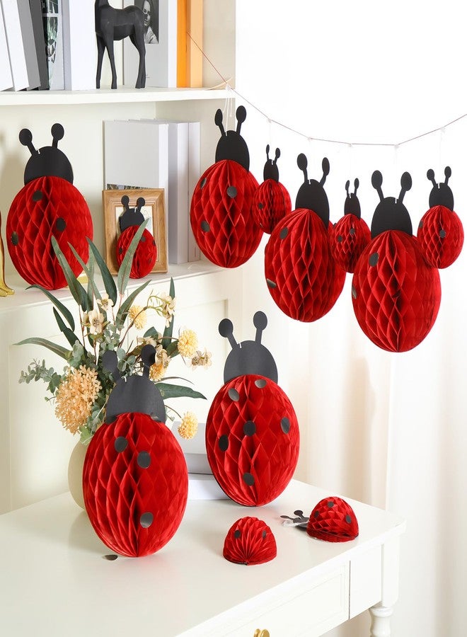 MotiMind 12 Pcs Ladybug Party Honeycomb Centerpieces Ladybug Birthday Banner Ladybug Hanging Honeycomb Ladybug Party Decoration Ladybug Hanging Swirls for Ladybug Birthday Baby Shower Party Supplies - Image 1