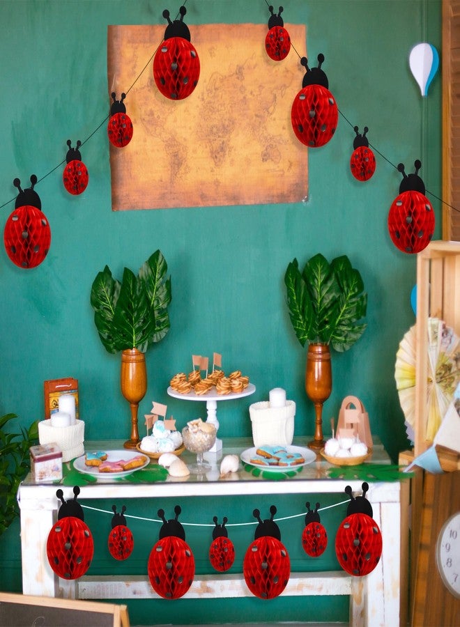 MotiMind 12 Pcs Ladybug Party Honeycomb Centerpieces Ladybug Birthday Banner Ladybug Hanging Honeycomb Ladybug Party Decoration Ladybug Hanging Swirls for Ladybug Birthday Baby Shower Party Supplies - Image 3