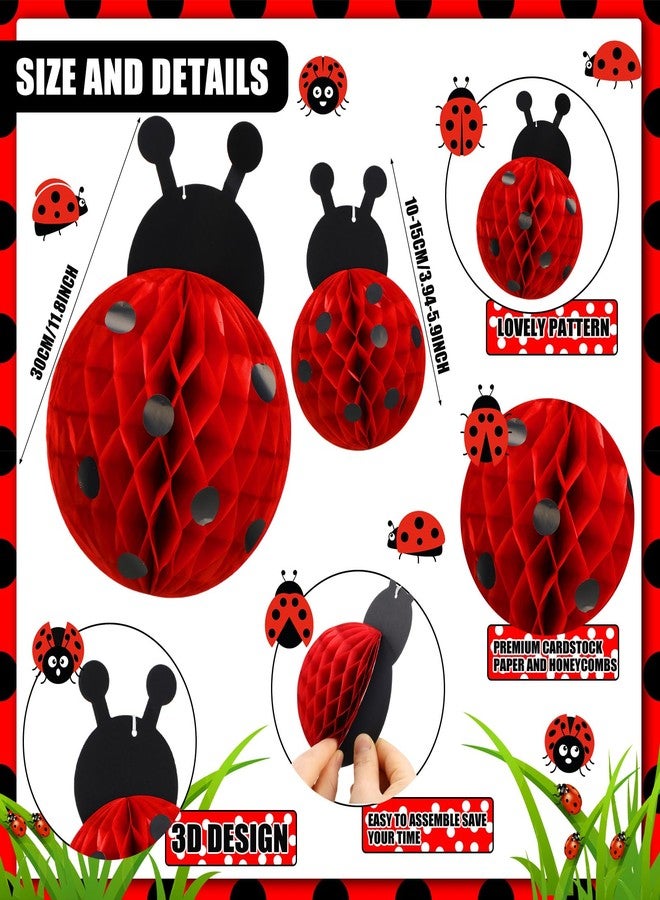 MotiMind 12 Pcs Ladybug Party Honeycomb Centerpieces Ladybug Birthday Banner Ladybug Hanging Honeycomb Ladybug Party Decoration Ladybug Hanging Swirls for Ladybug Birthday Baby Shower Party Supplies - Image 2