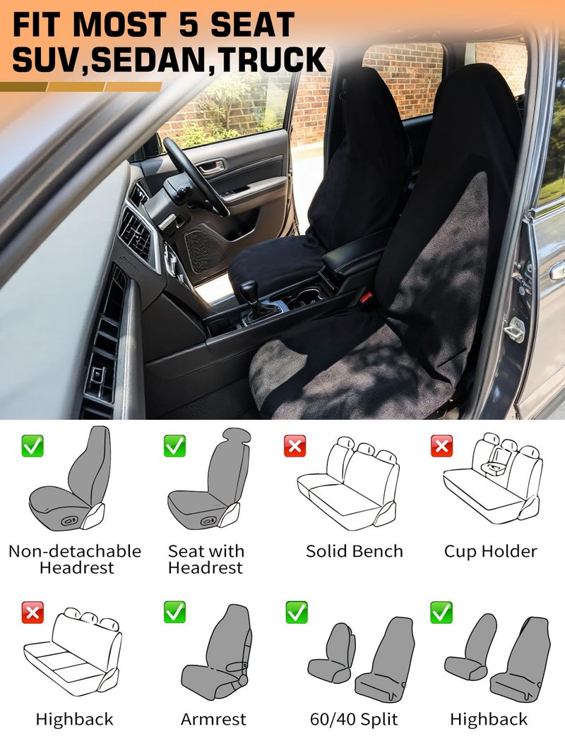 TESFEEL Universal Car Seat Cover Towel, Waterproof Washable Sweat Protection for Front Bucket Seats, Non-Slip Fit, Fits Cars SUVs Trucks, Ideal for Gym, Kids, Pets, Outdoor Sports, Travel (Black, 2 Pack) - Image 4