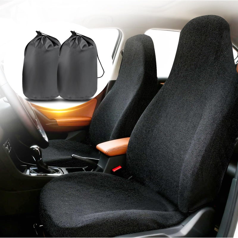 TESFEEL Universal Car Seat Cover Towel, Waterproof Washable Sweat Protection for Front Bucket Seats, Non-Slip Fit, Fits Cars SUVs Trucks, Ideal for Gym, Kids, Pets, Outdoor Sports, Travel (Black, 2 Pack) - Image 2