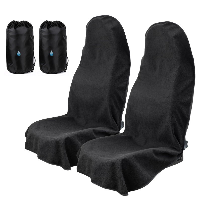 TESFEEL Universal Car Seat Cover Towel, Waterproof Washable Sweat Protection for Front Bucket Seats, Non-Slip Fit, Fits Cars SUVs Trucks, Ideal for Gym, Kids, Pets, Outdoor Sports, Travel (Black, 2 Pack) - Image 1