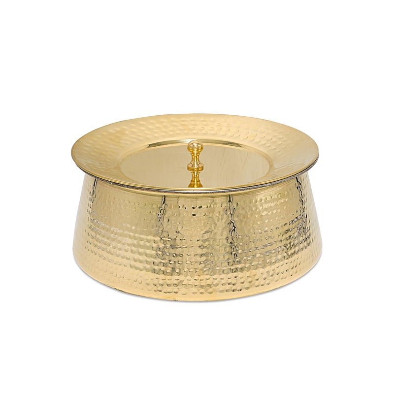 Artarium Pure Brass Lagaan Tin Coated Hammered 3 Litre Lagaan with Lid Handcrafted Harmless Premium Patila with Lid with Health Benefits Brass Kitchen Utensils Serving Pot (Brass Handi 3 Litre) - Image 1