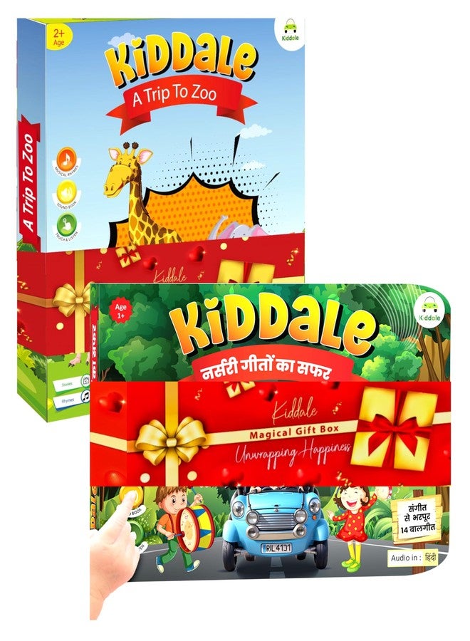 Kiddale Pack of 2 Sound Books - Trip to Zoo (English) & Geeto Ka Safar (Hindi) | Musical Nursery Rhyme Books for Kids - Image 1