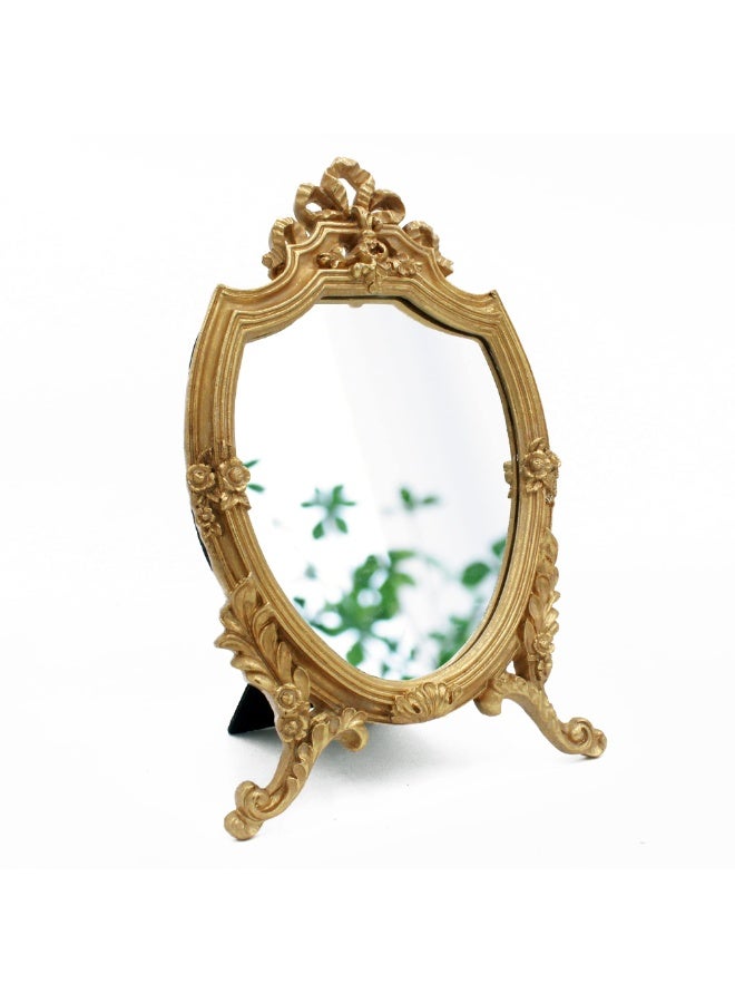 KISSUN Antique Gold Resin Frame Decorative Wall Mirror Makeup Mirror Tabletop Mirrors, for Bedroom Living-Room Dresser Decor 8.2W x 13 L inchs - Image 1
