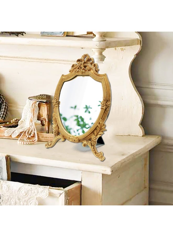 KISSUN Antique Gold Resin Frame Decorative Wall Mirror Makeup Mirror Tabletop Mirrors, for Bedroom Living-Room Dresser Decor 8.2W x 13 L inchs - Image 3