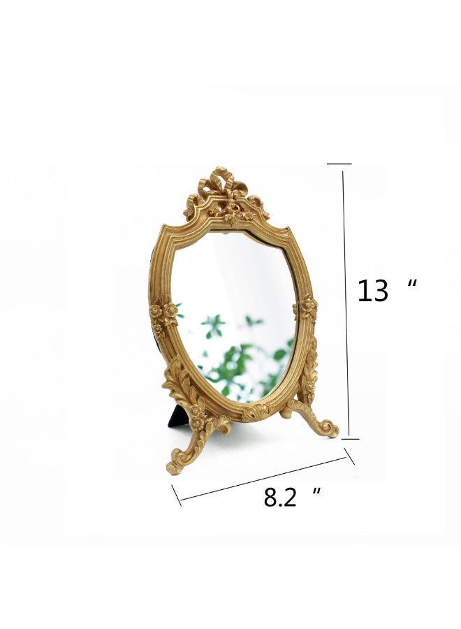 KISSUN Antique Gold Resin Frame Decorative Wall Mirror Makeup Mirror Tabletop Mirrors, for Bedroom Living-Room Dresser Decor 8.2W x 13 L inchs - Image 4