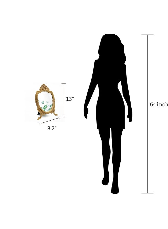 KISSUN Antique Gold Resin Frame Decorative Wall Mirror Makeup Mirror Tabletop Mirrors, for Bedroom Living-Room Dresser Decor 8.2W x 13 L inchs - Image 2