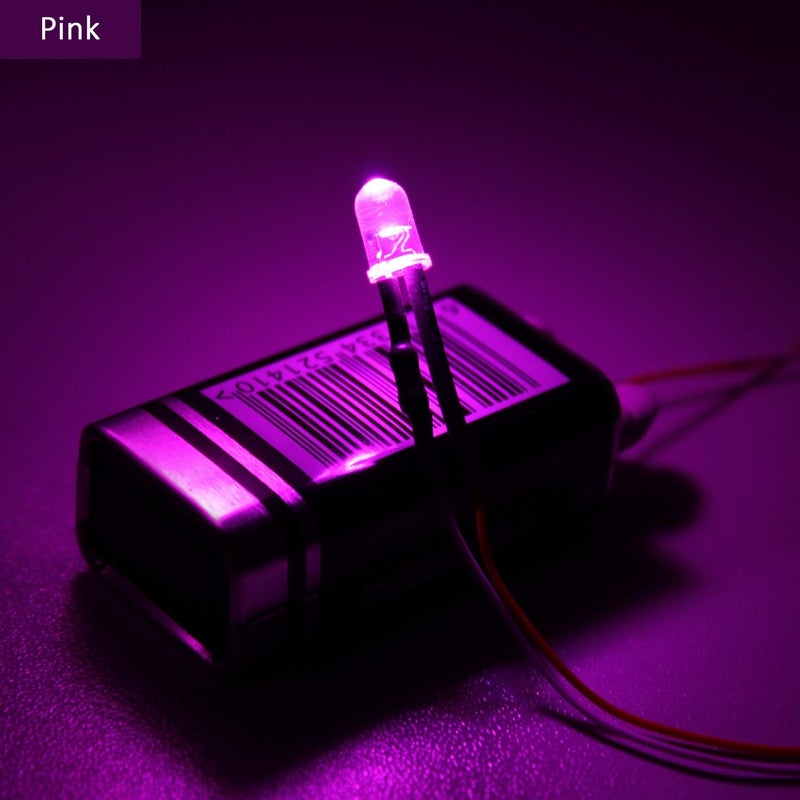 DiCUNO 100Pcs 5MM Pre Wired 12V Pink Light LED Diodes, 9.4 Inch/24CM Ultra Bright Light Emitting Diodes Assorted Color Kit Box for Circuit Science Experiment, DIY Lighting Projects - Image 5