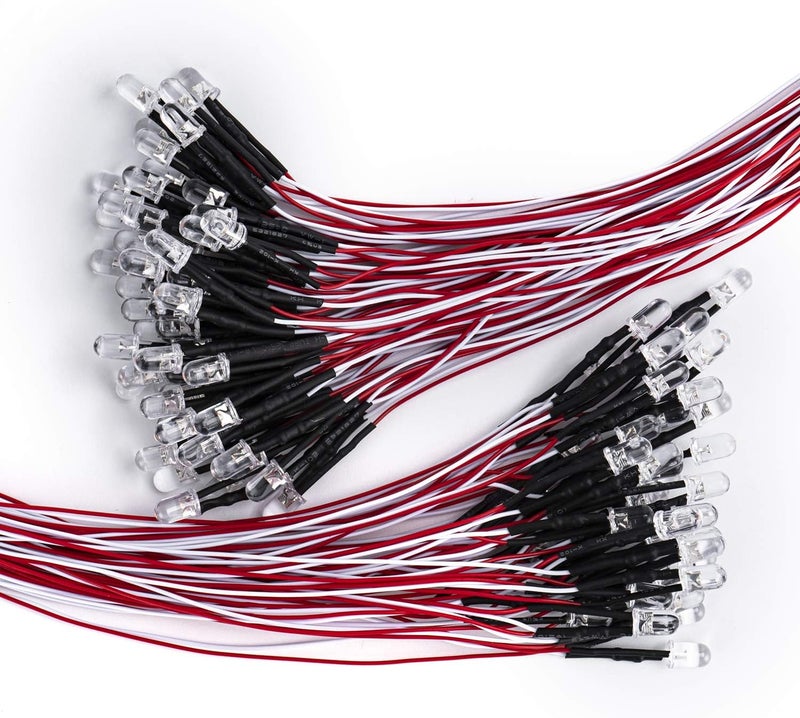 DiCUNO 100Pcs 5MM Pre Wired 12V Pink Light LED Diodes, 9.4 Inch/24CM Ultra Bright Light Emitting Diodes Assorted Color Kit Box for Circuit Science Experiment, DIY Lighting Projects - Image 1
