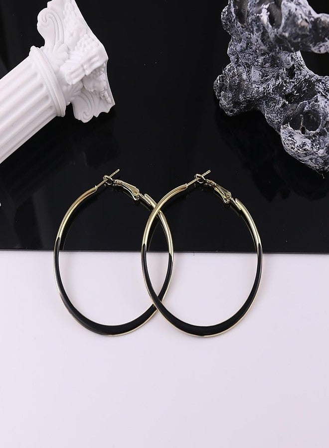 INENIMARTJ Gold Hoop Earrings for Women Gold and Colorful Hoop Earrings Red Black White Enamel Hoops Earring Big Round Circle Hoops Earring Jewelry for Women Accessories (gold and black) - Image 5
