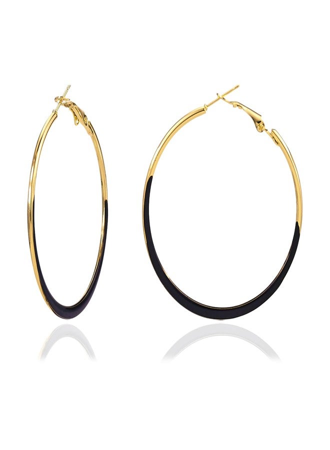 INENIMARTJ Gold Hoop Earrings for Women Gold and Colorful Hoop Earrings Red Black White Enamel Hoops Earring Big Round Circle Hoops Earring Jewelry for Women Accessories (gold and black) - Image 1