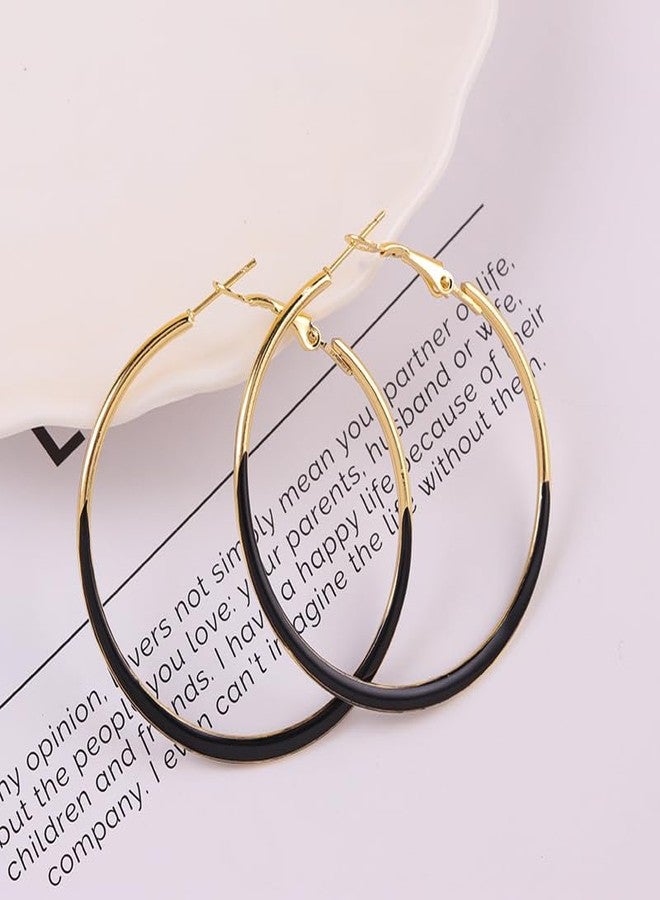 INENIMARTJ Gold Hoop Earrings for Women Gold and Colorful Hoop Earrings Red Black White Enamel Hoops Earring Big Round Circle Hoops Earring Jewelry for Women Accessories (gold and black) - Image 2