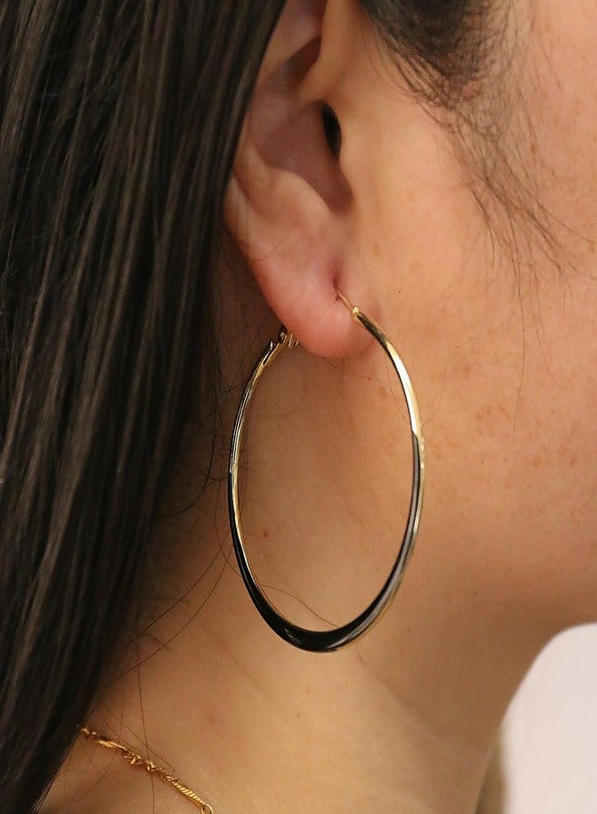 INENIMARTJ Gold Hoop Earrings for Women Gold and Colorful Hoop Earrings Red Black White Enamel Hoops Earring Big Round Circle Hoops Earring Jewelry for Women Accessories (gold and black) - Image 3