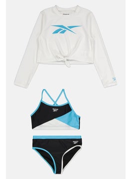 Reebok Kids Girl 3 Pcs Swimwear Set, White/Blue  - Image 1