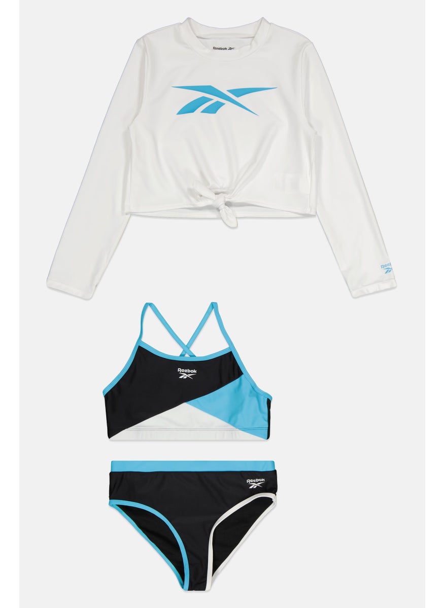 Reebok Kids Girl 3 Pcs Swimwear Set, White/Blue  - Image 1