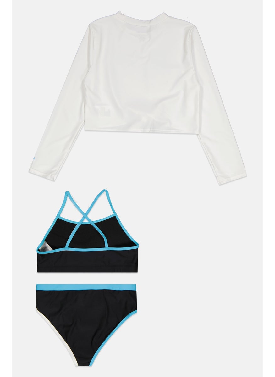 Reebok Kids Girl 3 Pcs Swimwear Set, White/Blue  - Image 2