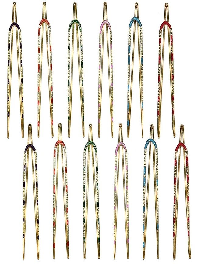 Mluffy Fashion Saree Hijab Pallu Dupatta Chunri Patli Pins Multicolor Beads Brooches Sari Safety Pin for Women's (Pack Of 12) - Image 1